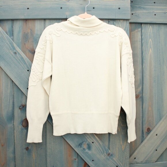 Ivory Cream 80s Vintage Sweater Wool Vintage Meister Brand Small Applique Detail - Picture 8 of 8